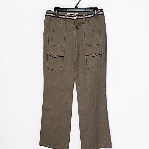 Love Stitch Pants - Lovestitch tan twill distressed pants. Size medium